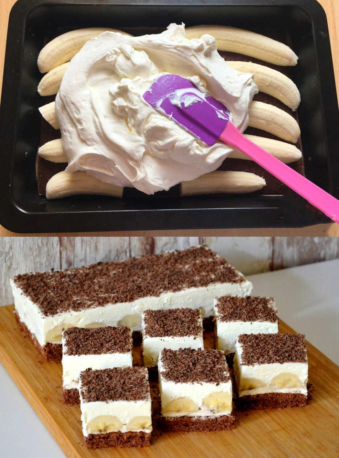 Banánové řezy se šlehačkovým krémem