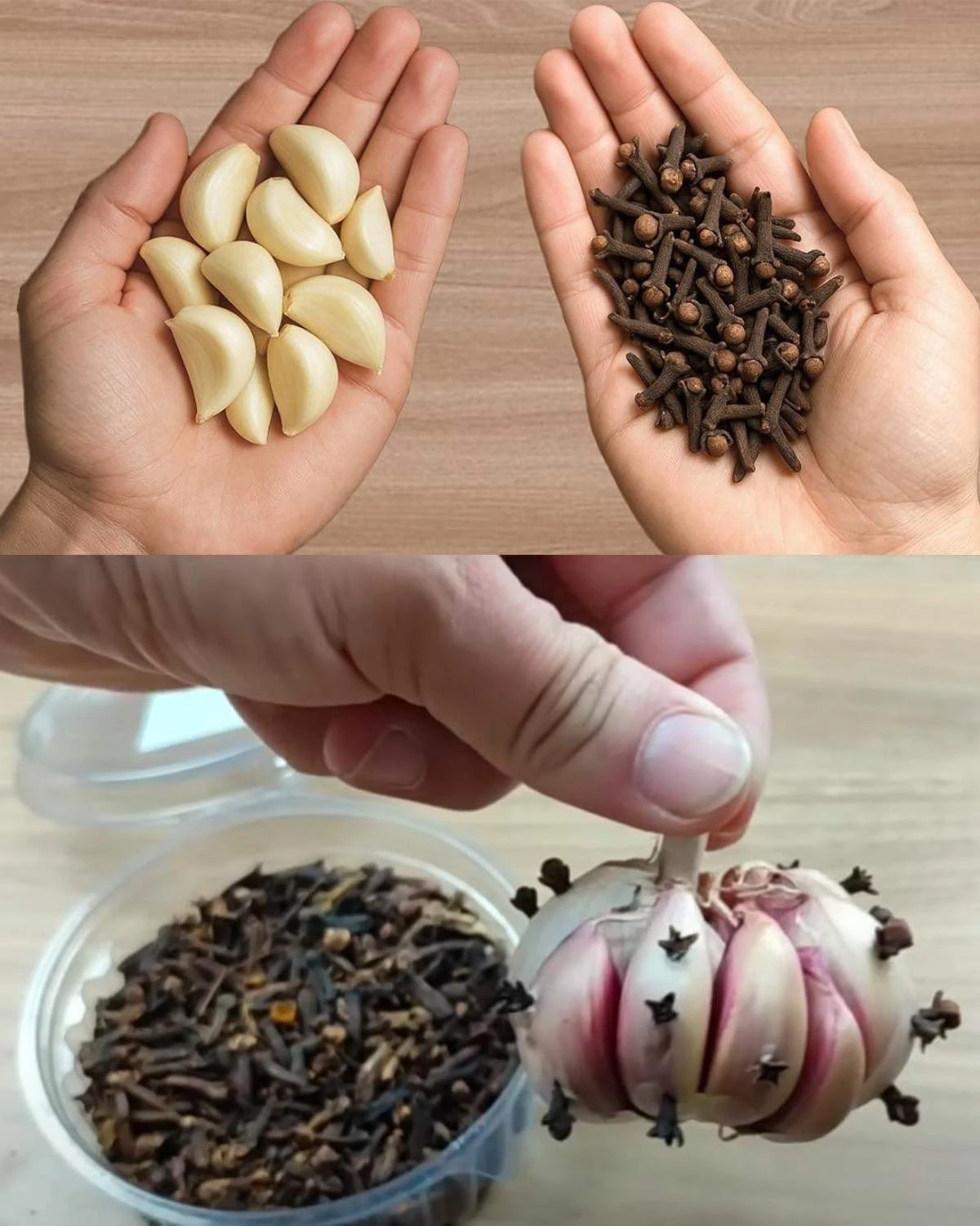 Česnek a hřebíček v rukou