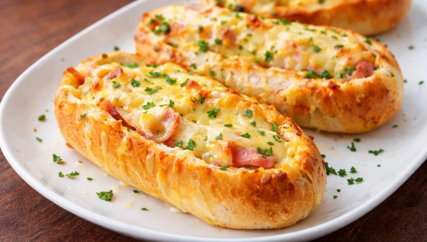 Zapečené rohlíky se sýrem a šunko