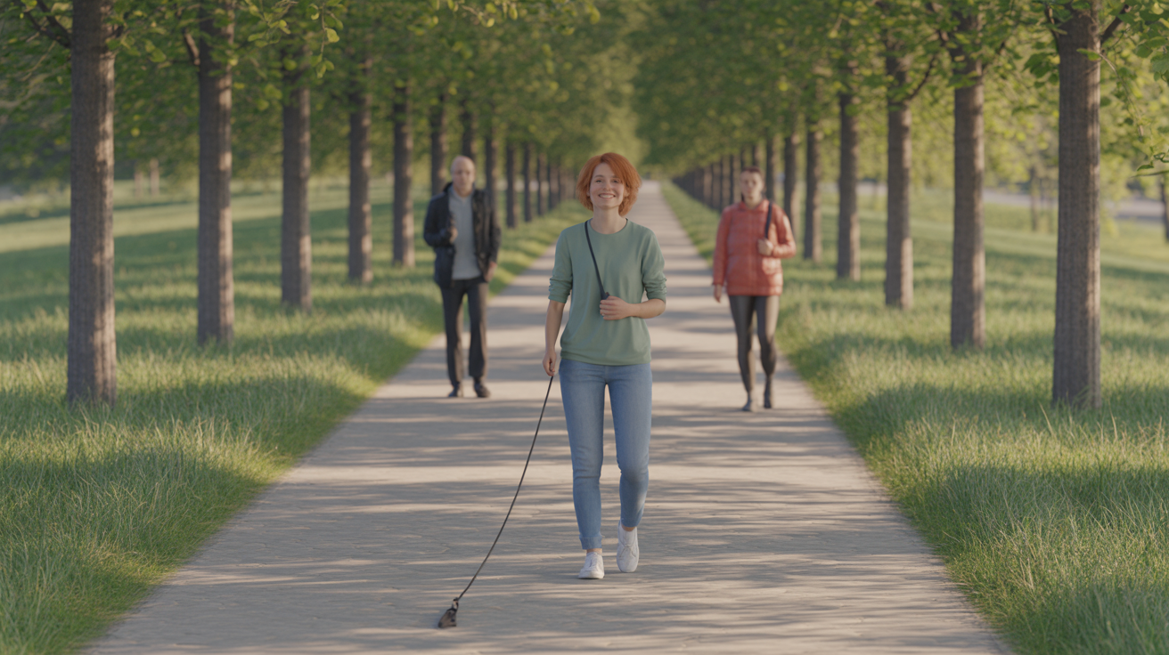 Chodí po parku s vodítkem. Co je na jeho konci, nečekáte