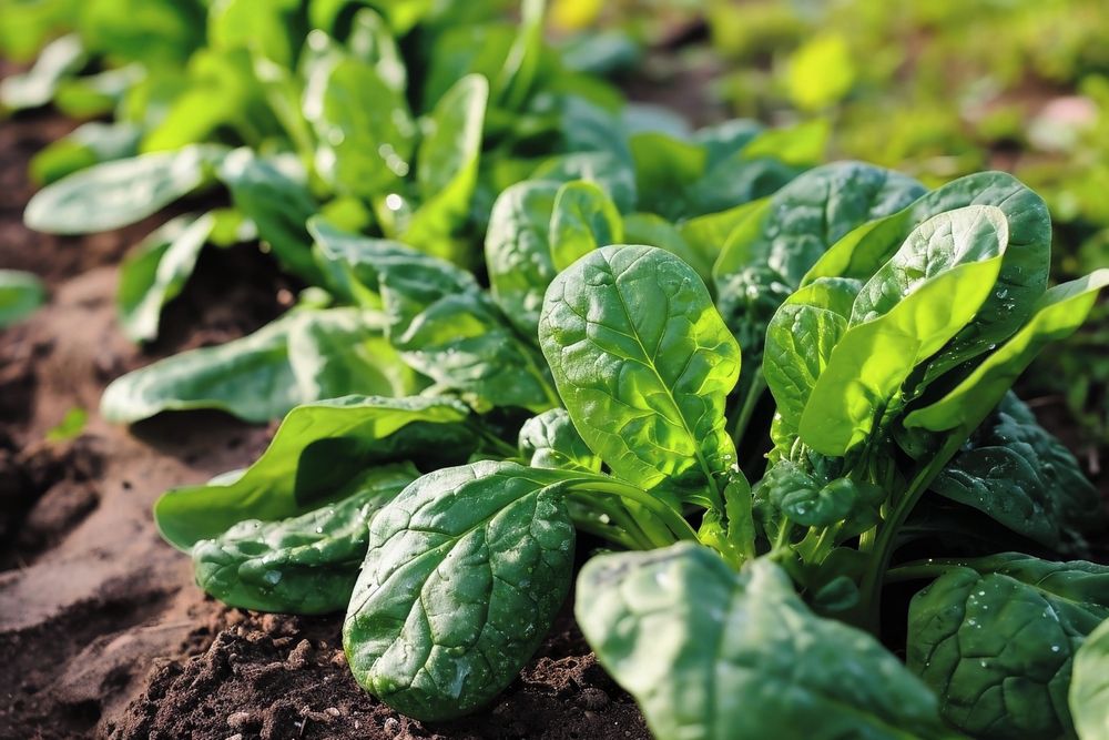 Saláty a špenát v jarním záhonku