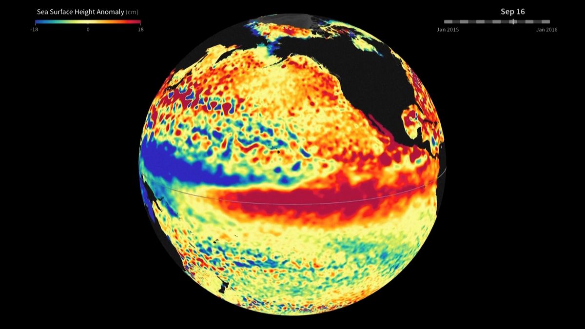 Vizualizace oteplování tropického Pacifiku během fáze El Niño