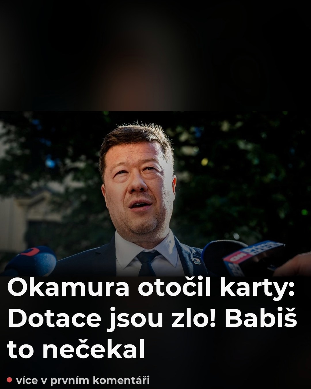 Okamura otočil karty: Dotace jsou zlo! Babiš to nečekal