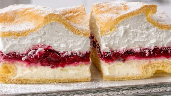 Karpatský řez z odpalovaného těsta s ovocem a šlehačkou