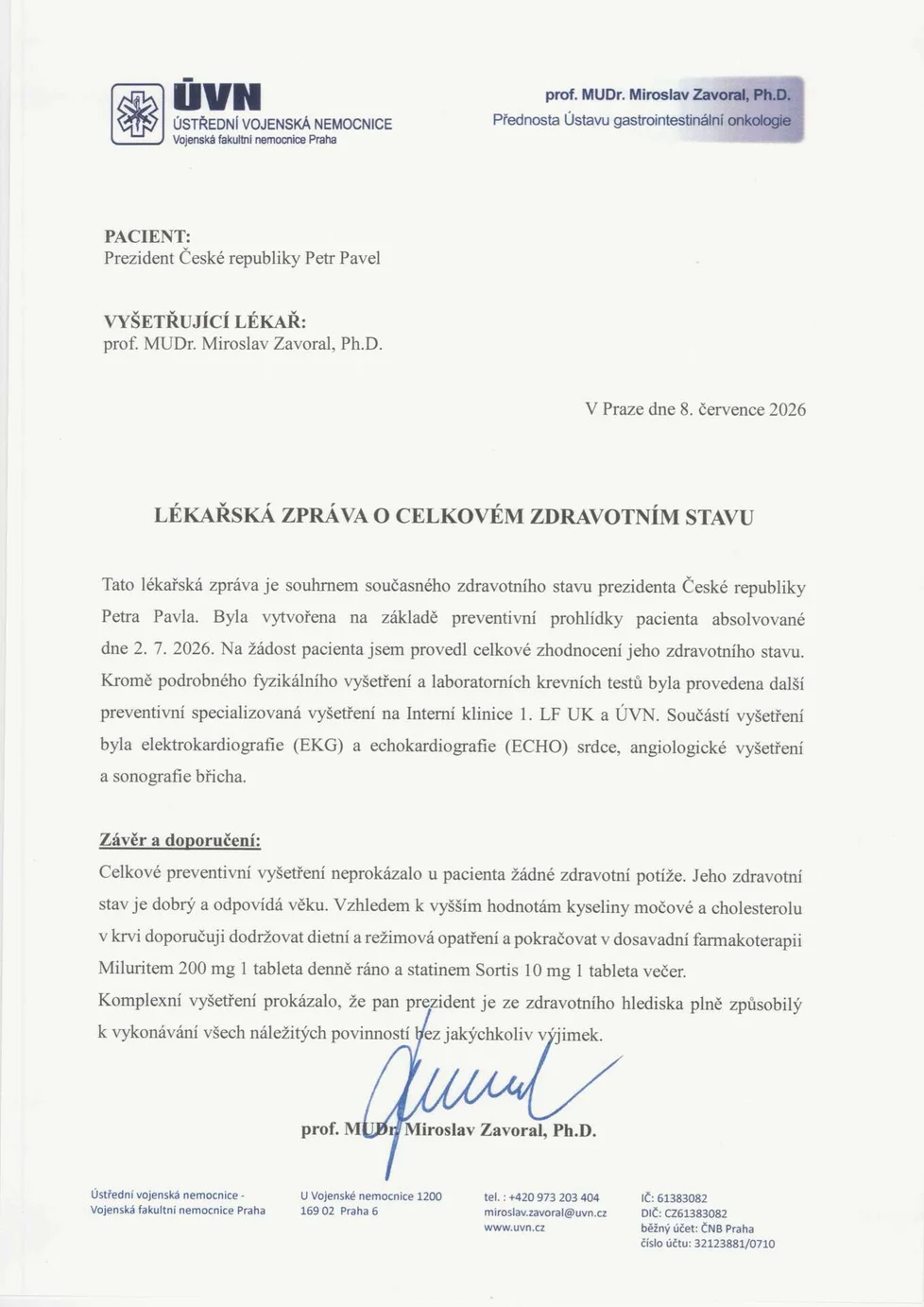 Prezident Pavel zveřejnil výsledky prohlídky: Jak na tom je s jeho zdravím?