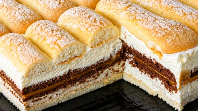 Nepečený piškotový koláč s mascarpone a karamelem