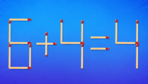 Zápalková hádanka: Přesuňte jen jednu sirku a opravte rovnici 6 + 4 = 4